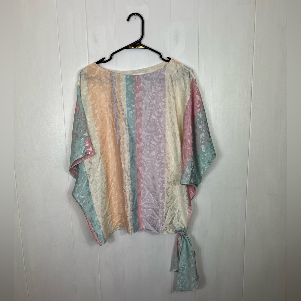 Vintage‎ Satin Pastel Striped Oversized Blouse Sz S